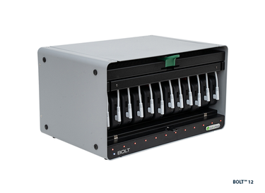 Fully stocked BOLT 12 Charging Station with various smartphones charging